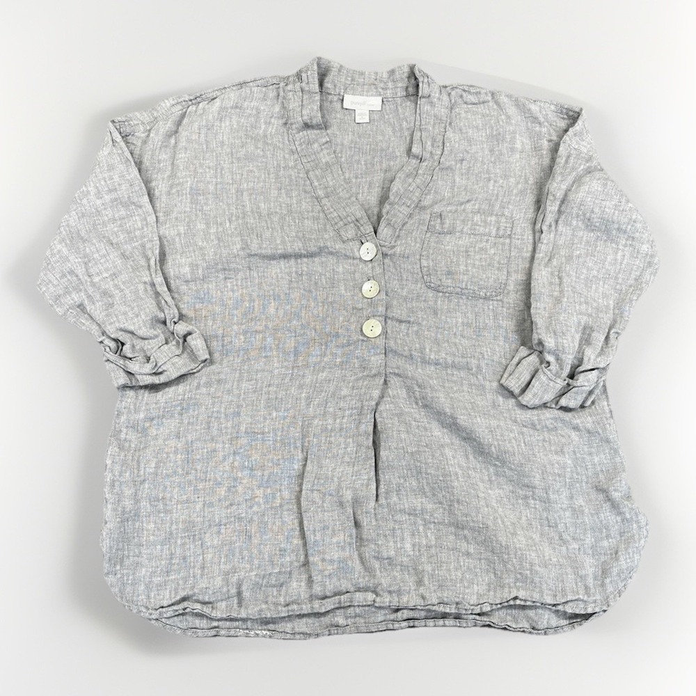 Light Gray Linen Button-Front Blouse